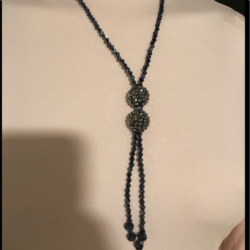 NWT Handmade Navy Fashion Beaded Tassel Necklace